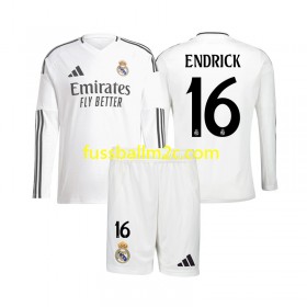 Fußballtrikots Real Madrid Endrick 16 Kinder Heim Trikotsatz 2024-2025 Langarm